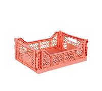 AYKASA Collapsible Storage Bins, Plastic Crate, Utility Stackable Box, Milk Crate (Medium, Salmon Pink)