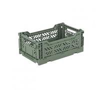AYKASA Folding Crate, Sturdy Folding Box, Plastic, Stackable, Almond Green, Mini (27 x 17 x 11 cm)