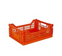 AYKASA Folding Crate, Sturdy Folding Box, Plastic, Stackable, Orange, Midi (40 x 30 x 14 cm)