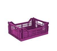 AYKASA Folding Crate, Sturdy Folding Box, Plastic, Stackable, Purple, Midi (40 x 30 x 14 cm)