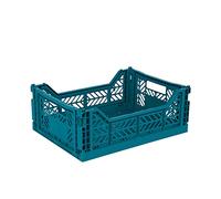 AYKASA Folding Crate, Sturdy Folding Crate, Plastic, Stackable, Peacock Green, Midi (40 x 30 x 14 cm)