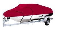 AYKNINGD Boat Cover, Inflatable Boat Cover 210D Yacht Boat Cover 11-22FT Barco Boat Cover Anti-UV Waterproof Heavy Duty Marine Trailerable Canvas Boat Accessories(Burgundy Red-17-19FT)