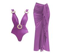 AYKNINGD Tummy Control Bikini, Womens Bikini 2Pcs Deep V One Piece Swimsuit Sexy Women Swimwear Shiny Star Bikini High Waist Biquini Female Swim Suit Bodysuit Beachwear(Set7,L)