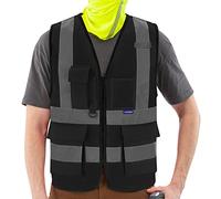 AYKRM 21 colour high viz Class 2 black mesh High Visibility vest Hi Vis Executive Vest Waistcoat with Phone & ID Pockets, XXL