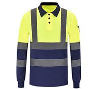 AYKRM 3XL 4XL Long sleeves Yellow Navy Hi Vis Viz Visibility Safety Work Polo Shirt hi vis Polo Shirt (XS-8XL)