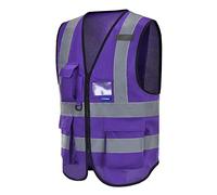 AYKRM 4XL-5XL Purple Hi Vis Zipper Front High Visibility Executive Vest with Phone & ID Pockets