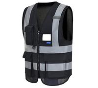 AYKRM Black high vis vest high viz Class 2 hi vis Zipper Front High Visibility vest Hi Vis jacket Executive Vest Waistcoat with Phone & ID Pockets