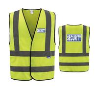 AYKRM BLUESECURITY Hi Vis Reflective Safety Vest with Yellow Stripes - Size M, High Visibility Security Waistcoat. Stay safe and seen in any environment