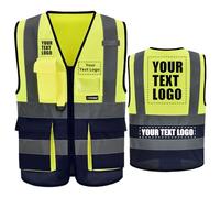 AYKRM High Visibility Zipper Front Vest, Personalised Printed Logo Class 2 Hi Vis Executive Waistcoat with Phone & ID Pockets, Unisex, High Visibility Yellow, Medium, Large, X-Large