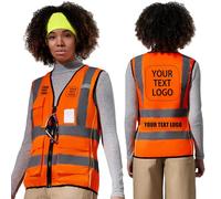 AYKRM High Visibility Zipper Front Vest, Personalised Printed Logo Class 2 Hi Vis Executive Waistcoat with Phone & ID Pockets, Unisex, High Visibility Yellow, Medium, Large, X-Large