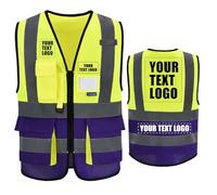 AYKRM High Visibility Zipper Front Vest, Personalised Printed Logo Class 2 Hi Vis Executive Waistcoat with Phone & ID Pockets, Unisex, High Visibility Yellow, Medium, Large, X-Large