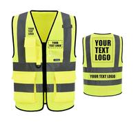 AYKRM High Visibility Zipper Front Vest, Personalised Printed Logo Class 2 Hi Vis Executive Waistcoat with Phone & ID Pockets, Unisex, High Visibility Yellow, Medium, Large, X-Large