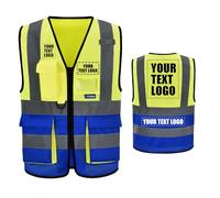 AYKRM High Visibility Zipper Front Vest, Personalised Printed Logo Class 2 Hi Vis Executive Waistcoat with Phone & ID Pockets, Unisex, High Visibility Yellow, Medium, Large, X-Large
