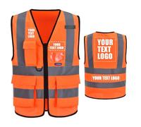 AYKRM High Visibility Zipper Front Vest, Personalised Printed Logo Class 2 Hi Vis Executive Waistcoat with Phone & ID Pockets, Unisex, High Visibility Yellow, Medium, Large, X-Large