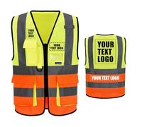 AYKRM High Visibility Zipper Front Vest, Personalised Printed Logo Class 2 Hi Vis Executive Waistcoat with Phone & ID Pockets, Unisex, High Visibility Yellow, Medium, Large, X-Large