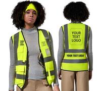 AYKRM High Visibility Zipper Front Vest, Personalised Printed Logo Class 2 Hi Vis Executive Waistcoat with Phone & ID Pockets, Unisex, High Visibility Yellow, Medium, Large, X-Large
