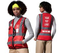 AYKRM High Visibility Zipper Front Vest, Personalised Printed Logo Class 2 Hi Vis Executive Waistcoat with Phone & ID Pockets, Unisex, High Visibility Yellow, Medium, Large, X-Large
