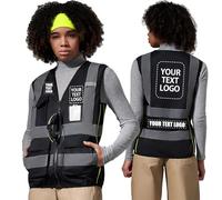 AYKRM High Visibility Zipper Front Vest, Personalised Printed Logo Class 2 Hi Vis Executive Waistcoat with Phone & ID Pockets, Unisex, High Visibility Yellow, Medium, Large, X-Large