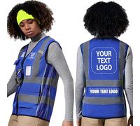 AYKRM personalised Blue Women Hi Vis Vests blue High Visibility Reflective Safety Security Vest with Pockets zipper