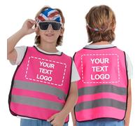 AYKRM Personalised Kids Hi Vis Vest, Customizable High Visibility Reflective Safety Waistcoat for Girls 6-9Y, Pink Color, Be Seen and Safe on The Roads
