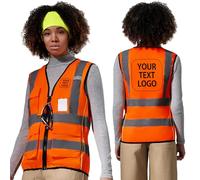 AYKRM personalised Orange Women Hi Vis Vests Orange High Visibility Reflective Safety Security Vest with Pockets zipper