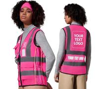 AYKRM personalised Pink Women Hi Vis Vests Pink High Visibility Reflective Safety Security Vest with Pockets zipper