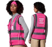 AYKRM personalised Pink Women Hi Vis Vests Pink High Visibility Reflective Safety Security Vest with Pockets zipper