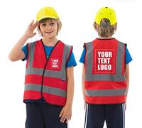 AYKRM Personalised Printed LOGO SCHOOL Childs high vis vest Red 10-13Y high vis Reflective Safety Vest High Visibility child hi viz vis Waistcoat