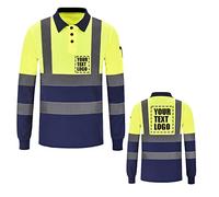 AYKRM Personalised Printed long sleeve High vis polo t shirts LOGO Customised long sleeve Hi Viz High Visibility Reflective Safety work polo shirts