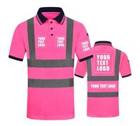 AYKRM Personalised Printed Pink Hi Vis Polo Shirts 5XL 6XL Logo Customised Hi Viz High Visibility Reflective Safety Work Polo Shirt