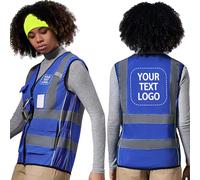 AYKRM personalised Puls size Blue Women Hi Vis Vests 4XL blue High Visibility Reflective Safety Security Vest with Pockets zipper
