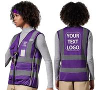 AYKRM personalised Small Purple Women Hi Vis Vests SmAll Purple High Visibility Reflective Safety Security Vest with Pockets zipper
