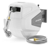 Ayleid Retractable Garden Hose Reel,1/2 in x 100 ft Wall Mounted Hose Reel, with 9- Function Sprayer Nozzle, Any Length Lock/Slow Return System/Wall Mounted/180°Swivel Bracket (Grey)