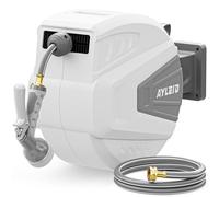 Ayleid Retractable Garden Hose Reel,1/2 in x 100 ft Wall Mounted Hose Reel, with 9- Function Sprayer Nozzle, Any Length Lock/Slow Return System/Wall Mounted/180°Swivel Bracket (Grey)