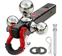 Ayleid Trailer Hitch Tri-Ball Mount with Hook&Pin&Rotatable Tow Shackle,Fits 2-in Receiver with 1-7/8-in,2-in,2-5/16-in Hitch Ball
