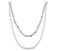 Ayliss Layered Pants Chain for Men Women Exquisite Gold Silver Rhinestone Flower Pearl Punk Jean Pocket Wallet Chain Pants Keychain Goth Jewelry Key Chain, Pearl Silver, One size