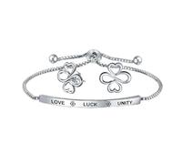 Ayllu Amulet Talisman BFF Heart Infinity Clover Inspirational Love, Luck & Unity Bolo Bracelet & Stud Earrings Jewelry Set for Women Teens Girlfriend .925 Sterling Silver Adjustable