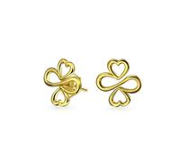 Ayllu Amulet Talisman Inspirational Intertwine Symbol Heart Infinity Clover For Love Luck Unity Stud Earrings For Women Teens Gold Plated .925 Sterling Silver