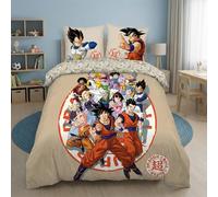 Aymax Dragon Ball Super Double Bedding Set, Reversible Duvet Cover 240 x 220 cm + 2 Pillowcases 65 x 65 cm, Beige, Polycotton