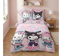 Aymax Hello Kitty and Friends Bedding Set, Single Bed, Reversible Duvet Cover 140 x 200 cm + Pillowcase 65 x 65 cm, Pink, Polycotton