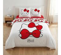 Aymax Hello Kitty Bow Double Bedding Set, Reversible Duvet Cover 240 x 200 cm + 2 Pillowcases 65 x 65 cm, White