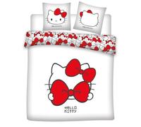 Aymax Hello Kitty Bow Double Bedding Set, Reversible Duvet Cover 240 x 200 cm + 2 Pillowcases 65 x 65 cm, White