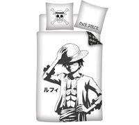 Aymax One Piece Black and White Bed Linen | 100% Cotton | Duvet Cover 140 x 200 cm | Pillowcase 60 x 70 cm | with Monkey D. Luffy