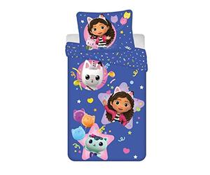 Aymax SPRL Parure de Lit réversible Gabby et la Maison Magique - Bleu Foncé - 140 cm x 200 cm