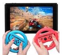 AYMBH Joy-Con Steering Wheel Twin Pack - Enhanced Grip & Ergonomic Design - Compatible with Mario Kart 8 Deluxe & Racing Games - Red & Blue Wheels - Easy Install, Lightweight, Durable