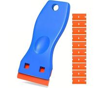 AYMBH Set Plastic Car Sticker Remover Scraper Tool - Mini Ergonomic Adhesive Residue Remover with 10 Double-Edge Blades - Safe Glass, Hob & Decal Cleaning Scraper for Home, Auto & Kitchen