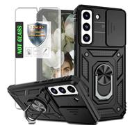 AYMECL for S22+ Case,with Slide Camera Cover,1Pcs Self-Healing Screen Protector,Heavy Duty Shockproof Protective Case with Magnetic Kickstand Card Holder for Samsung Galaxy S22 Plus 5G 6.6 inch,Black