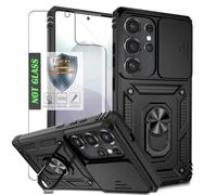 AYMECL S25 Ultra Case with Built-in Rotating Stand,Slide Camera Cover & HD Self-Healing Film - Designed for Samsung Galaxy S25 Ultra,Black
