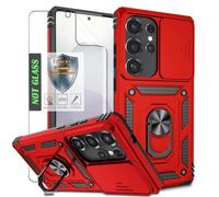 AYMECL S25 Ultra Case with Built-in Rotating Stand,Slide Camera Cover & HD Self-Healing Film - Designed for Samsung Galaxy S25 Ultra,Red
