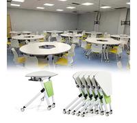 AYMIXEM 6 Pack Foldable Round Office Meeting Table For 8 People with Wheels Portable 4.9/5.2/5.9ft Diameter Conference Table for Study and Work